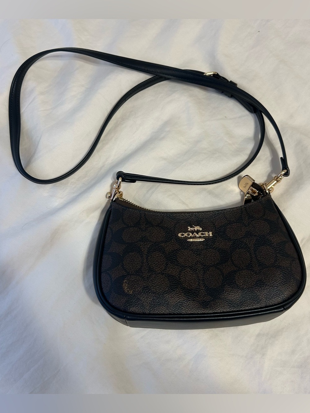 Coach Teri Shoulder Bag Brown Black Signature Canvas Crossbody Purse